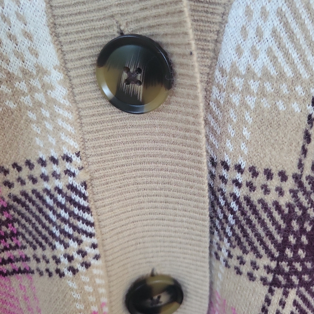 NWT Ann Taylor Preppy Tan & Pink Boyfriend Cardigan Sweater Sz L - Picture 6 of 12